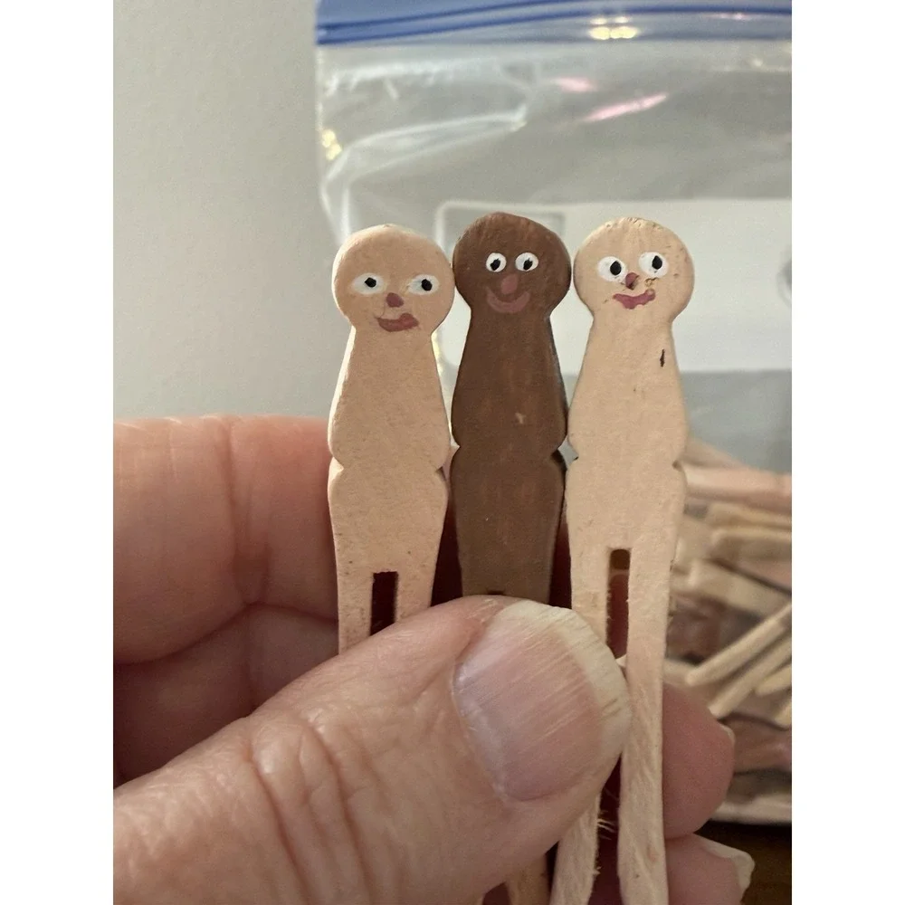 Lot 50‎ Vintage Wooden Clothespin Peg People Handpainted Waldorf Craft